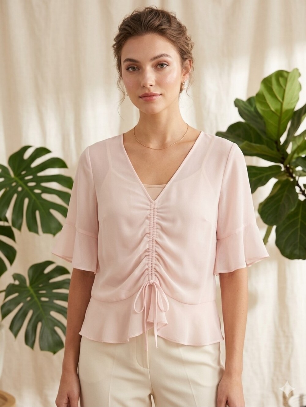 🩷EUC Belle+Sky "Girly Girl🎀 Semi-Sheer Ruffle Hem Top" Light Blush☺️Pink🩷 XL